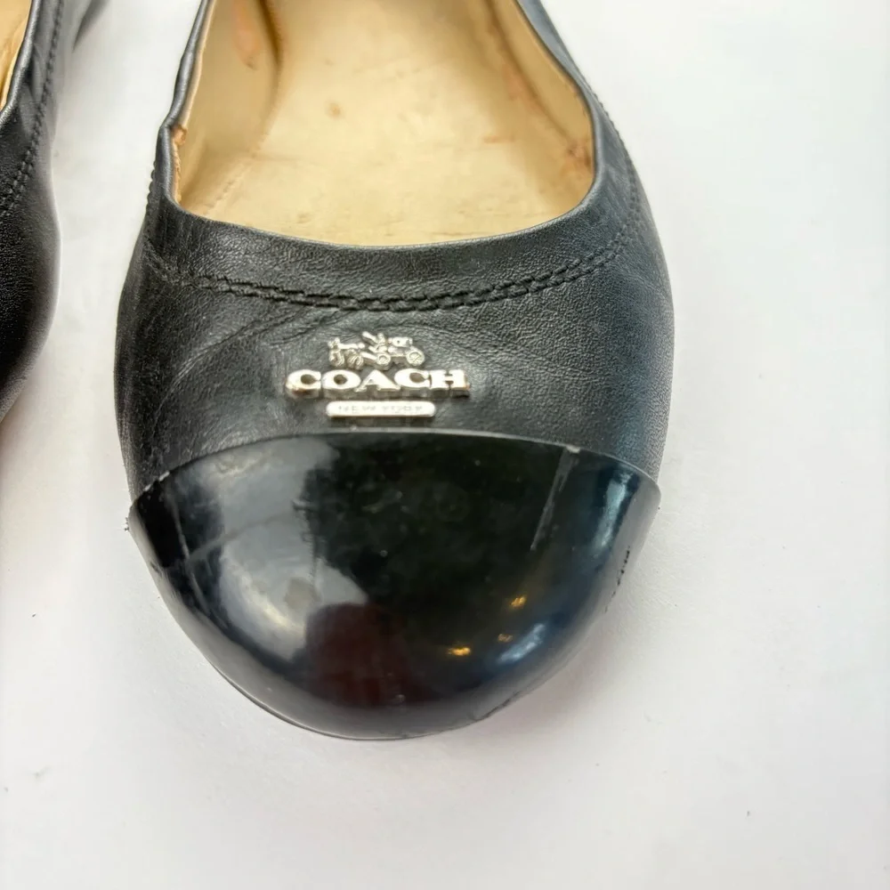 Coach Black Leather Women's Flats with Silver Accents